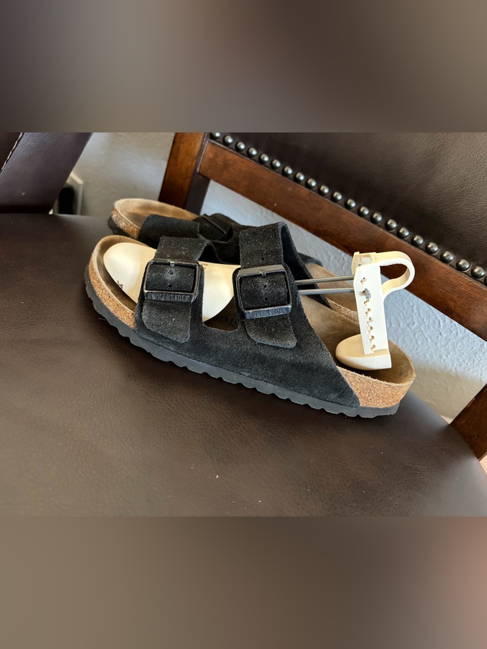 Birkenstock Black Suede Two-Strap Slide Sandal